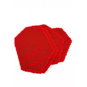 Christmas Table Placemats Hand Crocheted Red and Green Flowers Set 4 Mid Century